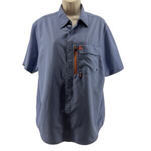 The American Outdoorsman Shirt Blue Fishing Vented Short Sleeve UPF Mens L